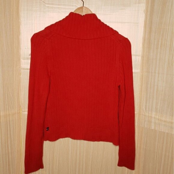 Tommy Hilfiger Womens Red Chunky Knit Ribbed Cardigan Sweater XL - Picture 2 of 7